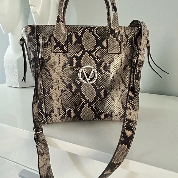 Valentino Black and Cream Python Pattern Tote